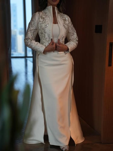 فستان قطعتين لون ابيض انيق خامه راقيه