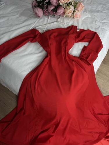 فستان سهره لون احمر راقي خامه فاخره خامه تفته مطفي...