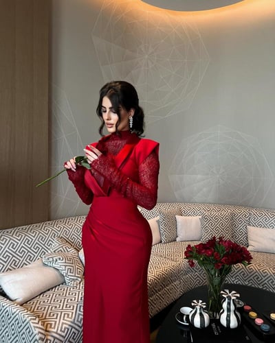 فستان سهره طويل خامه كريب استرتش عل شيفون +تطريز ي...