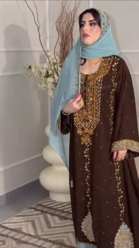 فستان سهره راقي لون انيق قماش شيفون +تطريز يدوي را...