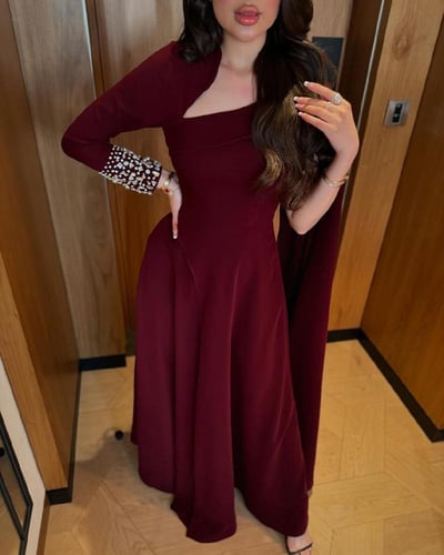 فستان سهره لون عودي راقي الخامه:كريب استرتش