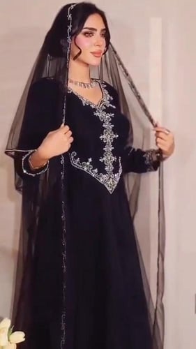 جلابيه طويله ساتره لون اسود انيق خامه كريب استرتش...