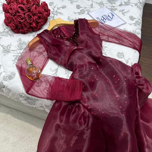 فستان سهره انيق خامه تل عل اورجنزا بطانه