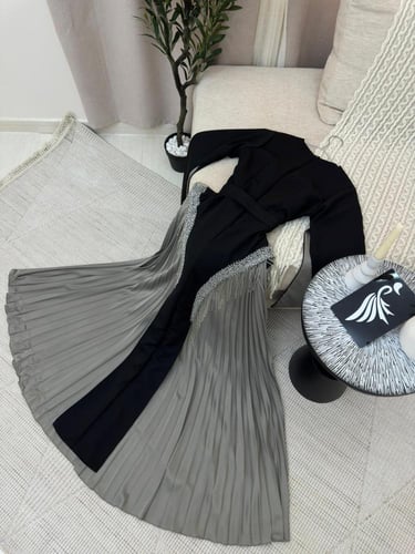 فستان انيق لون اسود عل رمادي خامه بيليسيه +تفته كر...