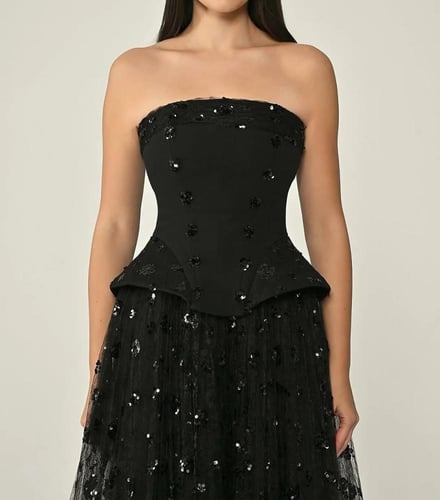 فستان سهره لون اسود انيق راقي خامه باربي +شيفون ور...