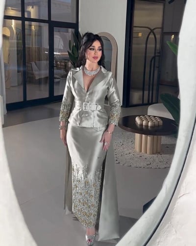 فستان سهره راقي طويل ساتر لون راقي خامه ميكادو +تط...