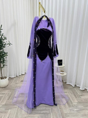 فستان طويل خامه باربي عل شيفون +تطريز يدوي راقي