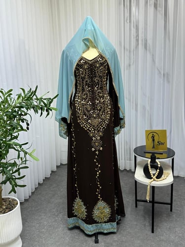 فستان سهره راقي لون انيق قماش شيفون +تطريز يدوي را...