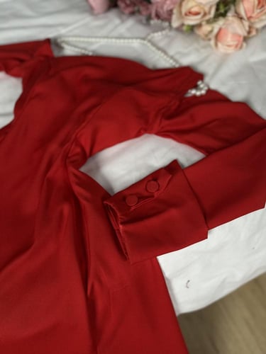 فستان سهره لون احمر راقي خامه فاخره خامه تفته مطفي...