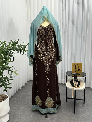 فستان سهره راقي لون انيق قماش شيفون +تطريز يدوي را...