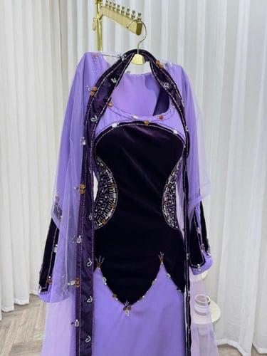 فستان طويل خامه باربي عل شيفون +تطريز يدوي راقي