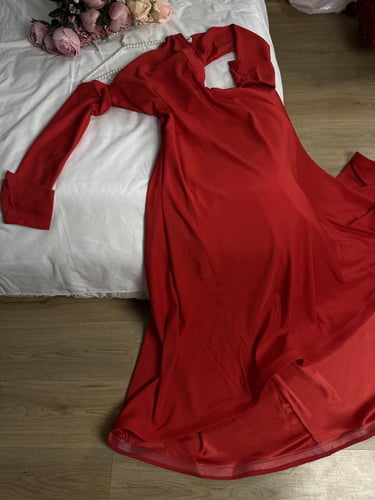 فستان سهره لون احمر راقي خامه فاخره خامه تفته مطفي...