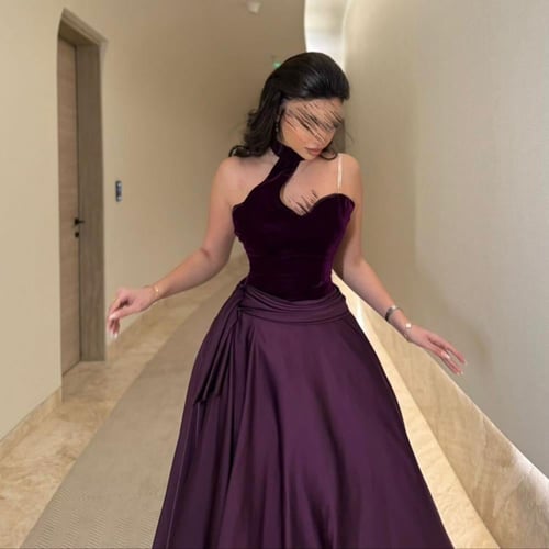 فستان سهره بنفسجي خامه مخمل عل ميكادو