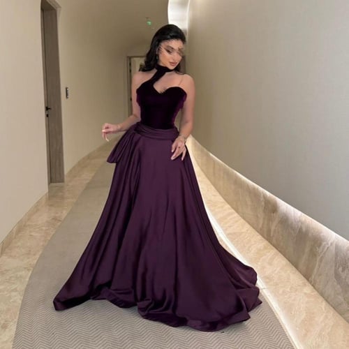 فستان سهره بنفسجي خامه مخمل عل ميكادو