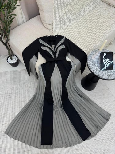 فستان انيق لون اسود عل رمادي خامه بيليسيه +تفته كر...