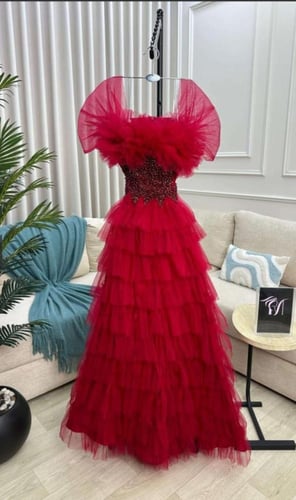 فستان سهره طويل خامه تل مطرز يدوي راقي