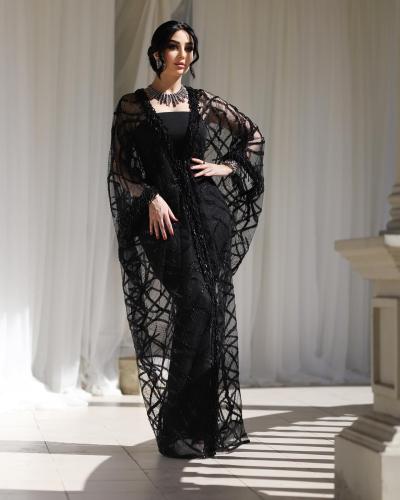 فستان سهره اسود انيق قطعتين لون اسود الخامه :كريب...