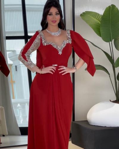 فستان سهره انيق خامه كريب استرتش مطرز يدوي