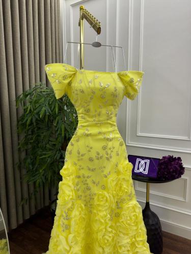 فستان سهره طويل خامه تل مطرز يدوي راقي