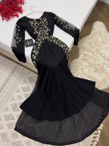 فستان سهره خامه كريب استرتش +شيفون تطريز يدوي راقي