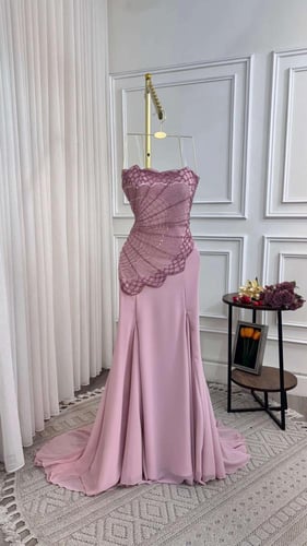 فستان باربي شيفون جورجيت دبل كلوش تطريز يدوي