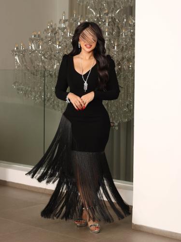 فستان سهره راقي لون انيق خامه كريب استرتش عل هدب