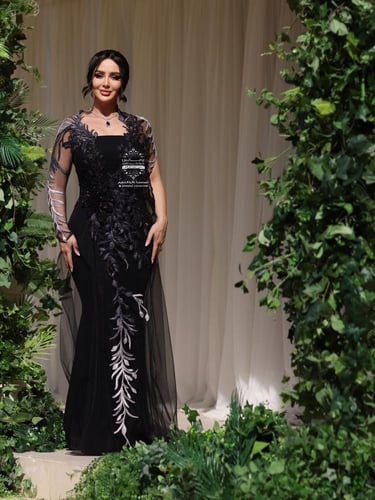 فستان سهره راقي لون انيق خامه كريب استرتش عل شيفون...