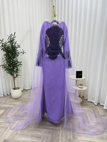 فستان طويل خامه باربي عل شيفون +تطريز يدوي راقي