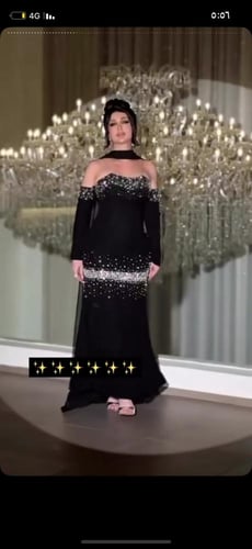 فستان سهره طويل لون اسود خامه كريب استرتش +تطريز ي...