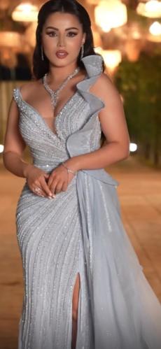 فستان سهره راقي لون انيق خامه قماش سعره مطرز عل تل