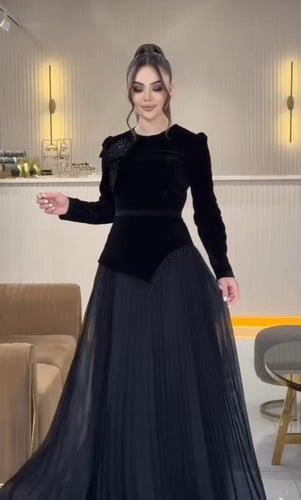 فستان سهره شتوي اسود خامه جوخ عل تفته كسرات