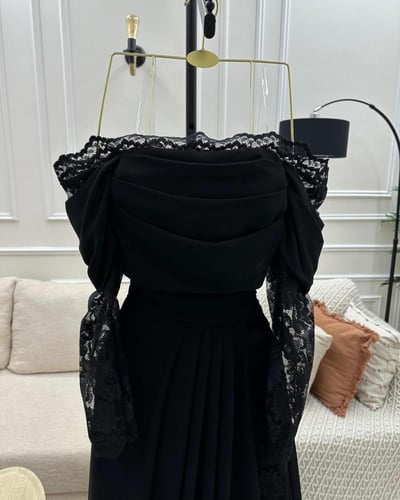 فستان نوف فاشن انيق لون اسود خامه/ كريب استرتش عل...