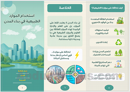 مطوية طلاب جاهزة عن استخدام الموارد الطبيعية في بن...