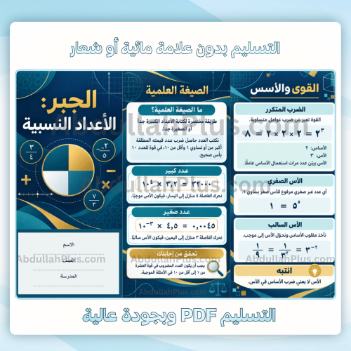 مطوية الجبر الأعداد النسبية - رياضيات م2 ف1 pdf