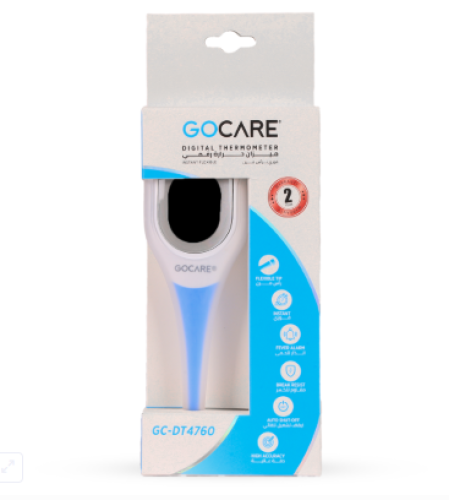 مقياس حرارة رقمي Go Care - طرف مرن، سعة تخزين 10