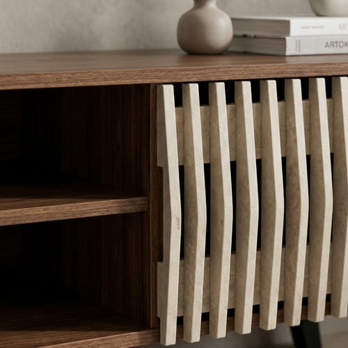 طاولة تلفزيون مودرن خشبية بنقشة ريفية مميزة – بني...