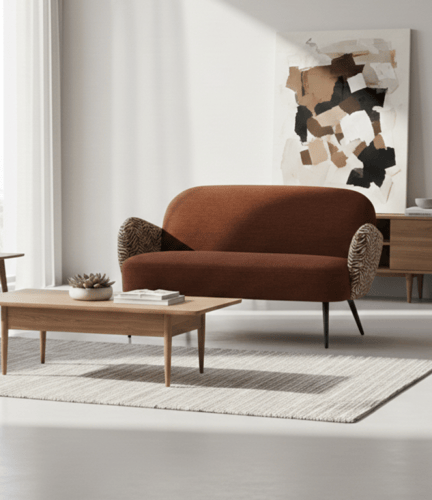 اريكة ثنائية مخمل بمساند ذراعين بنقوش زيبرا