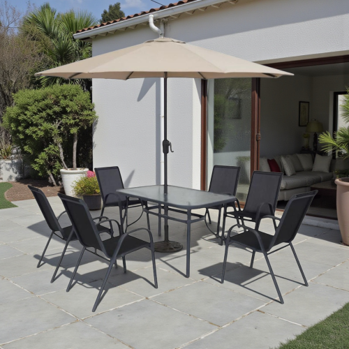 طاوله خارجيه مع 6كراسي ومظلة