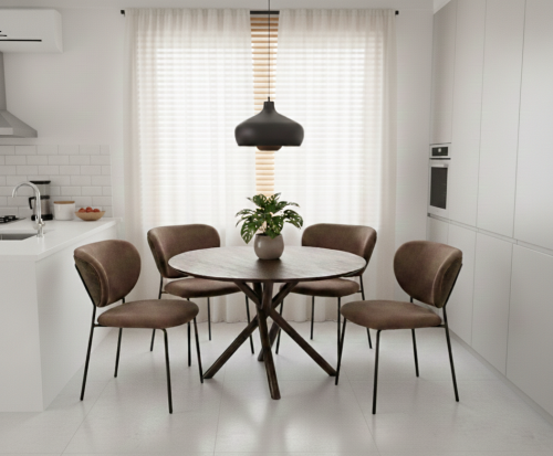 طقم طاولة طعام خشب دائرية مودرن 4 كراسي