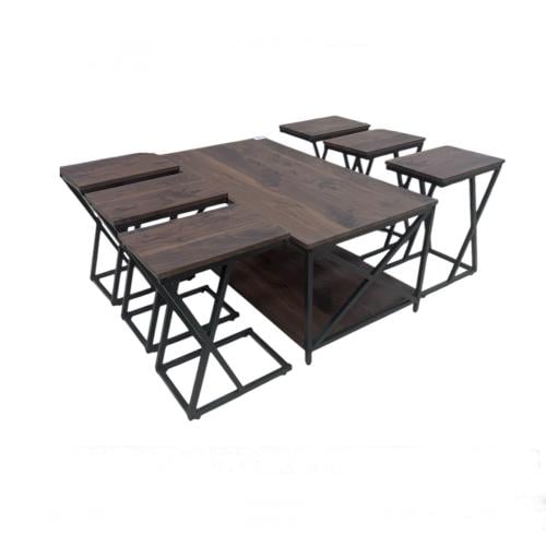 طاولة قهوة مستطيلة خشبية سبع قطع