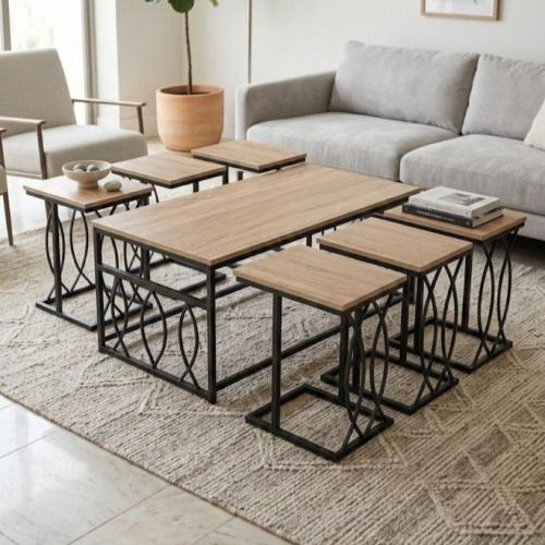 طقم طاولة ضيافة مودرن 7 قطع خشب