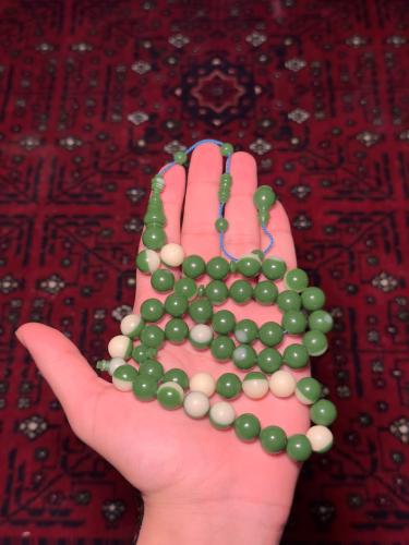 Green billiard-style prayer bead rosary