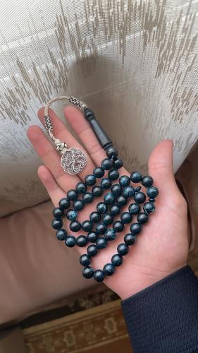 Blue mixed color prayer beads, turquoise, copper