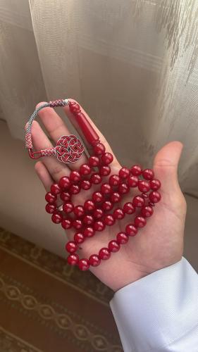Red coral-colored brass prayer beads