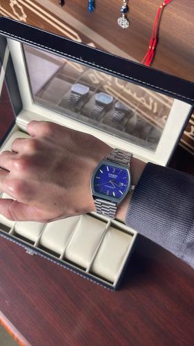 Casio Classic watch, silver color, blue dial
