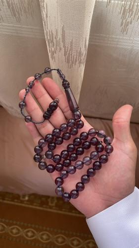 Transparent smoky-colored prayer bead rosary, for...