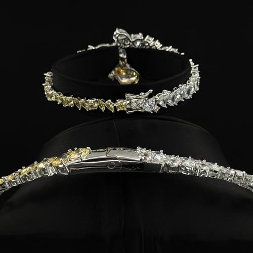 طقم زيركون فضي مكس أصفر أنيق بإصدار خاص دقة الماس...