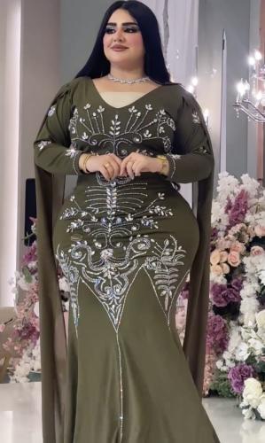 فستان زيتوني (شك يدوي)