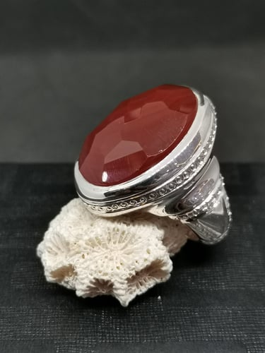 خاتم الفضة بحجر عقيق يماني كبدي مترش بصياغة حمادة...