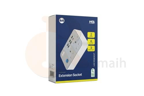 HOMEBEST HB Power Socket Extension 2 Way + 5 USB + 1 Type-C - 3 Meters